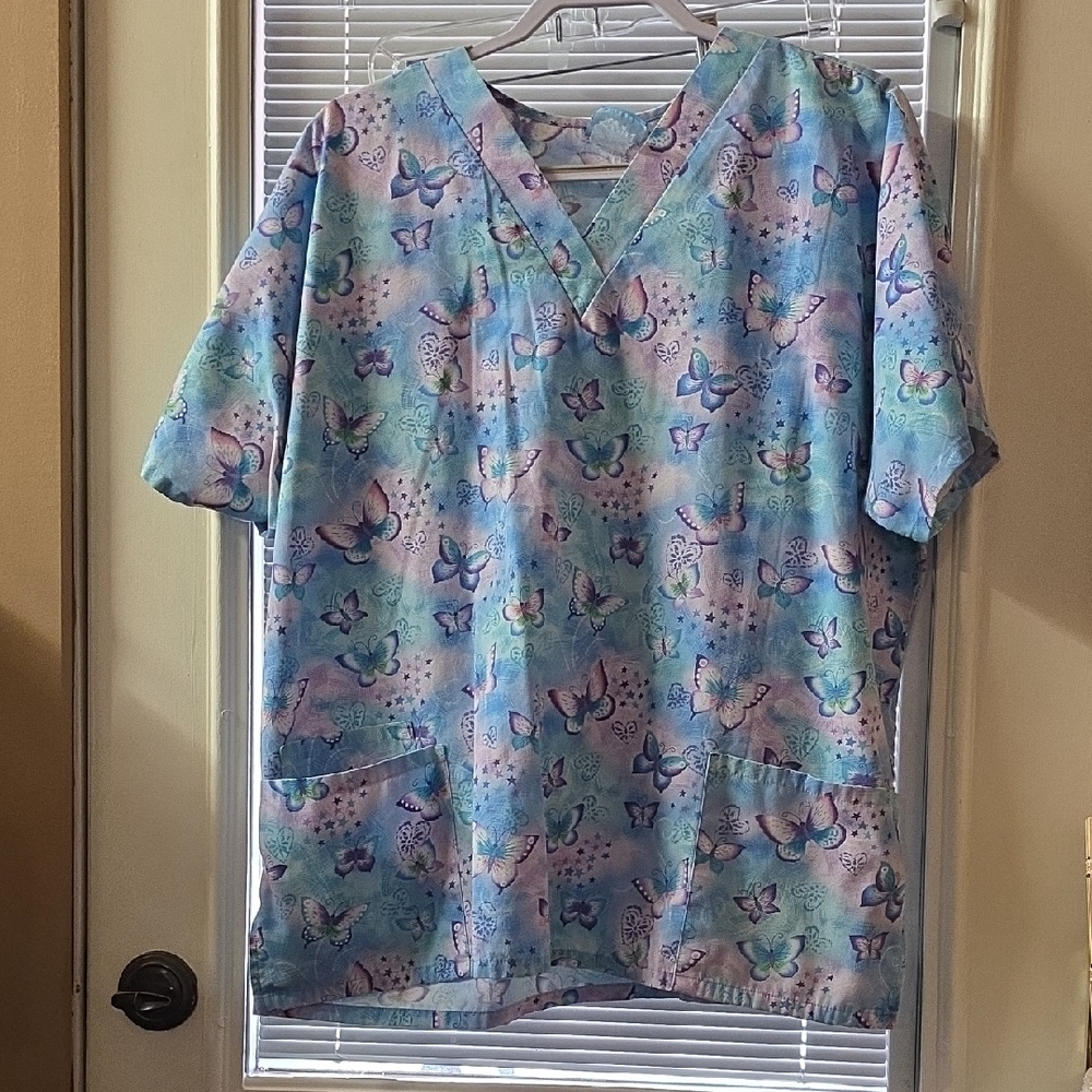 Smart Scrubs H.Q. Blue and Purple Scrub Top